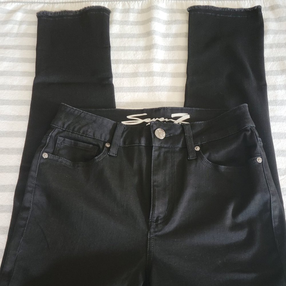 Seven Black Hi Rise Slim Straight Jeans